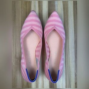 Rothy's Pink Striped Pointed Knit Flats with Blue Heel Tab